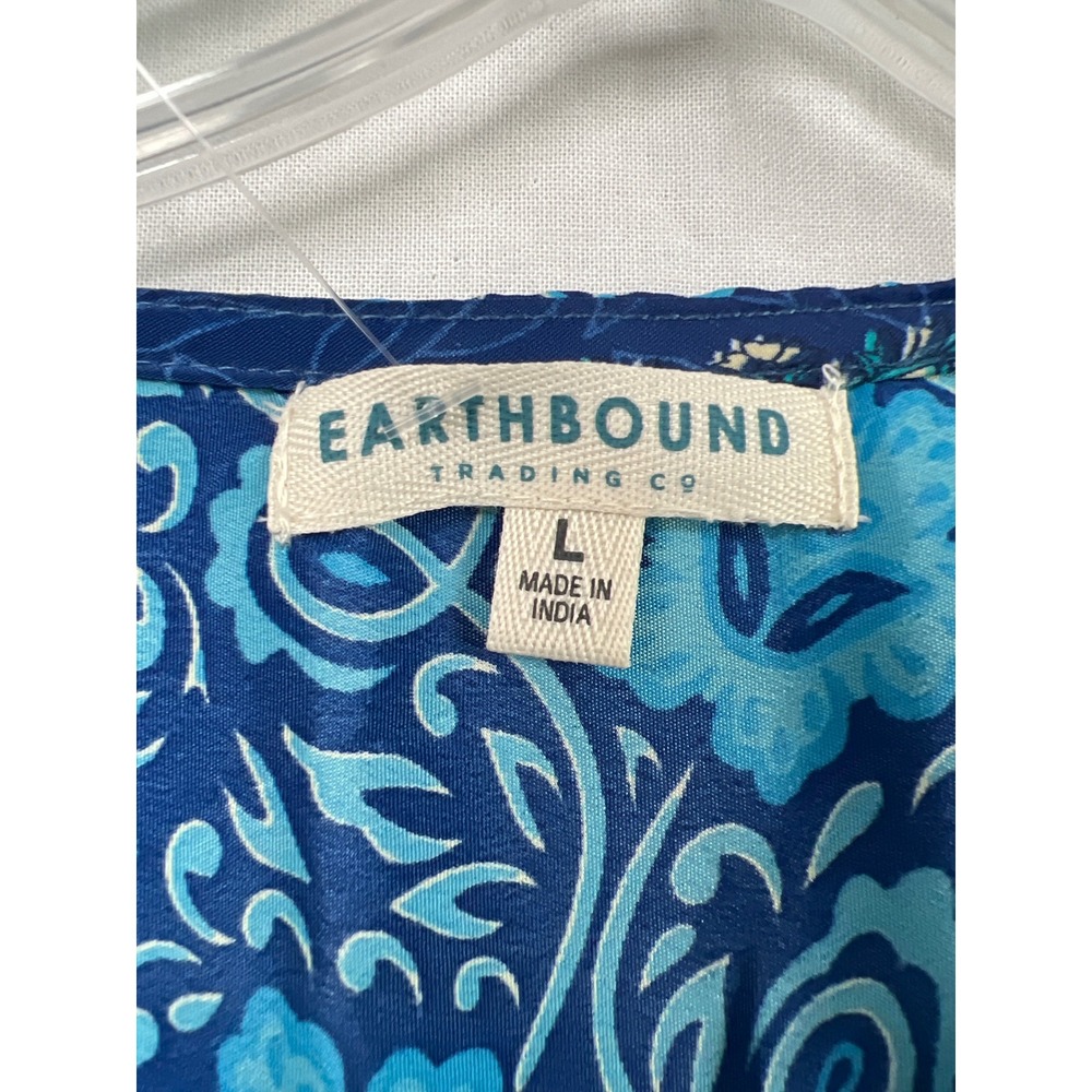 Earthbound Trading Co Maxi Dress Womens L Blue Paisley Patchwork Boho Butterfly - Picture 2 of 9